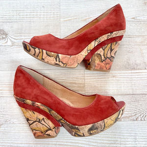 Sofft Olivia Suede Peep Toe Platform Pump | Terracotta Size 9